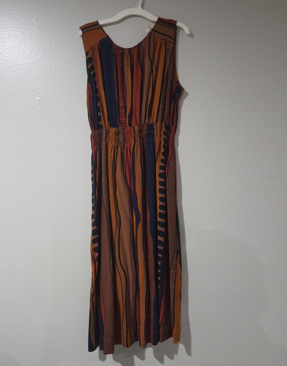 Umgee Sleeveless Striped Maxi Dress in Rust, Navy & Tan